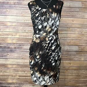 Connected Apparel Brown & Black Print Sleeveless Midi Dress Size 6